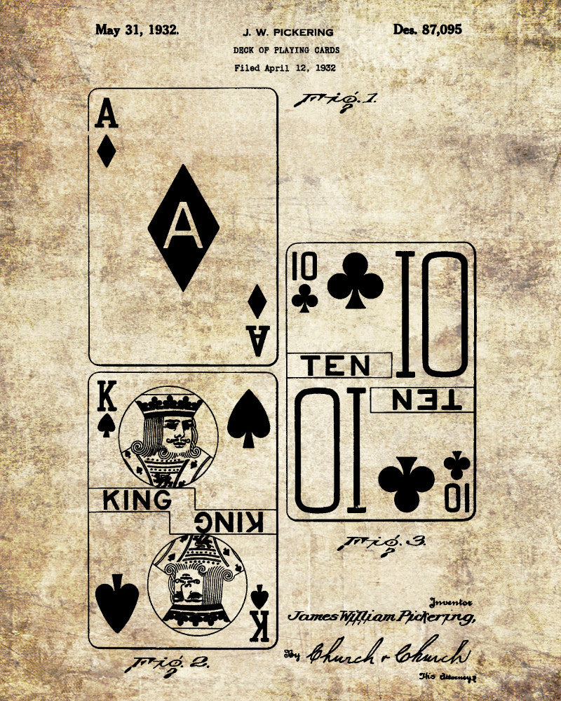 Playing Cards Patent Poster Gambling Art Casino Print