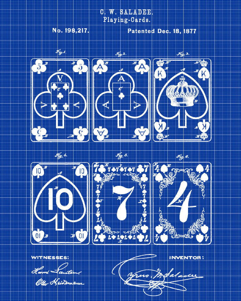 Playing Cards Patent Poster Gambling Art, Casino Print