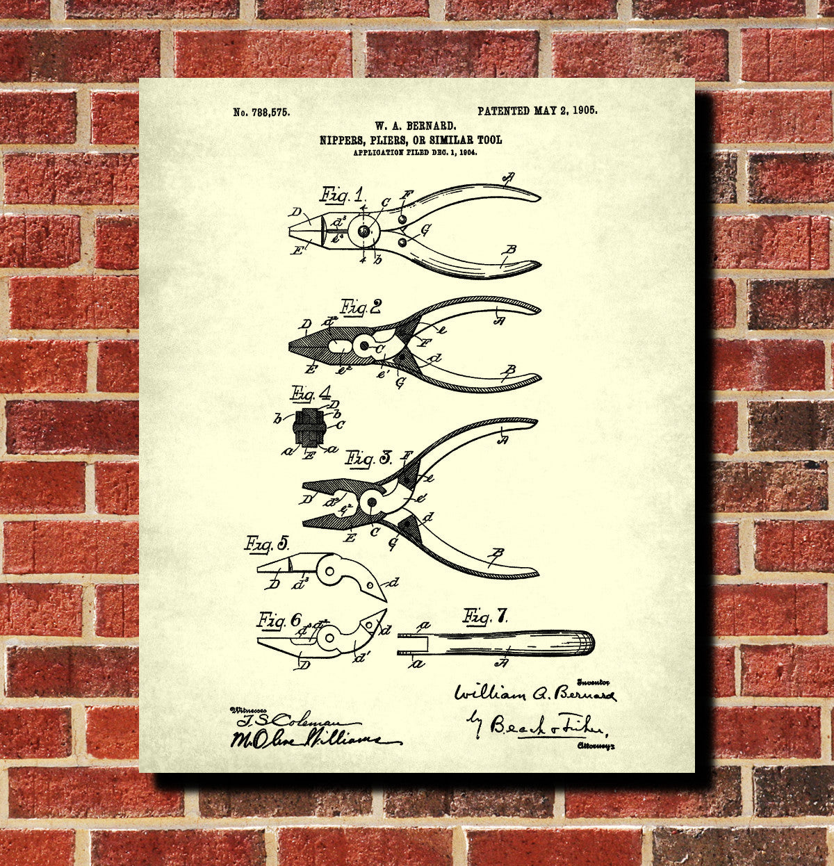 Pliers Patent Print Hand Tools Blueprint Workshop Poster