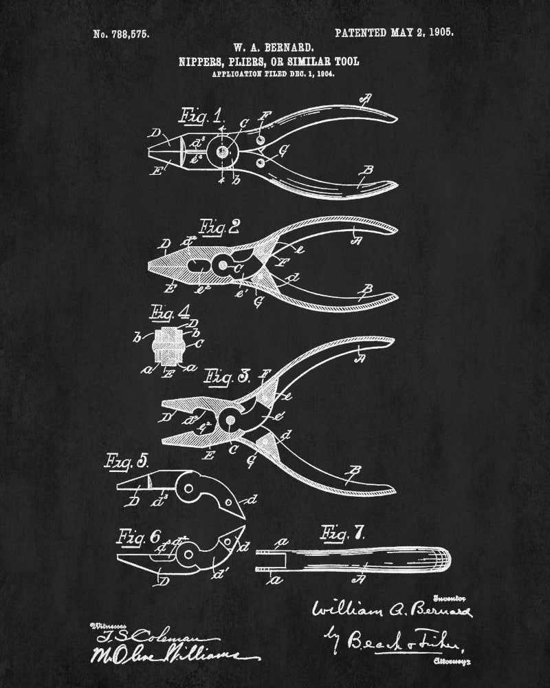 Pliers Patent Print Hand Tools Blueprint Workshop Poster