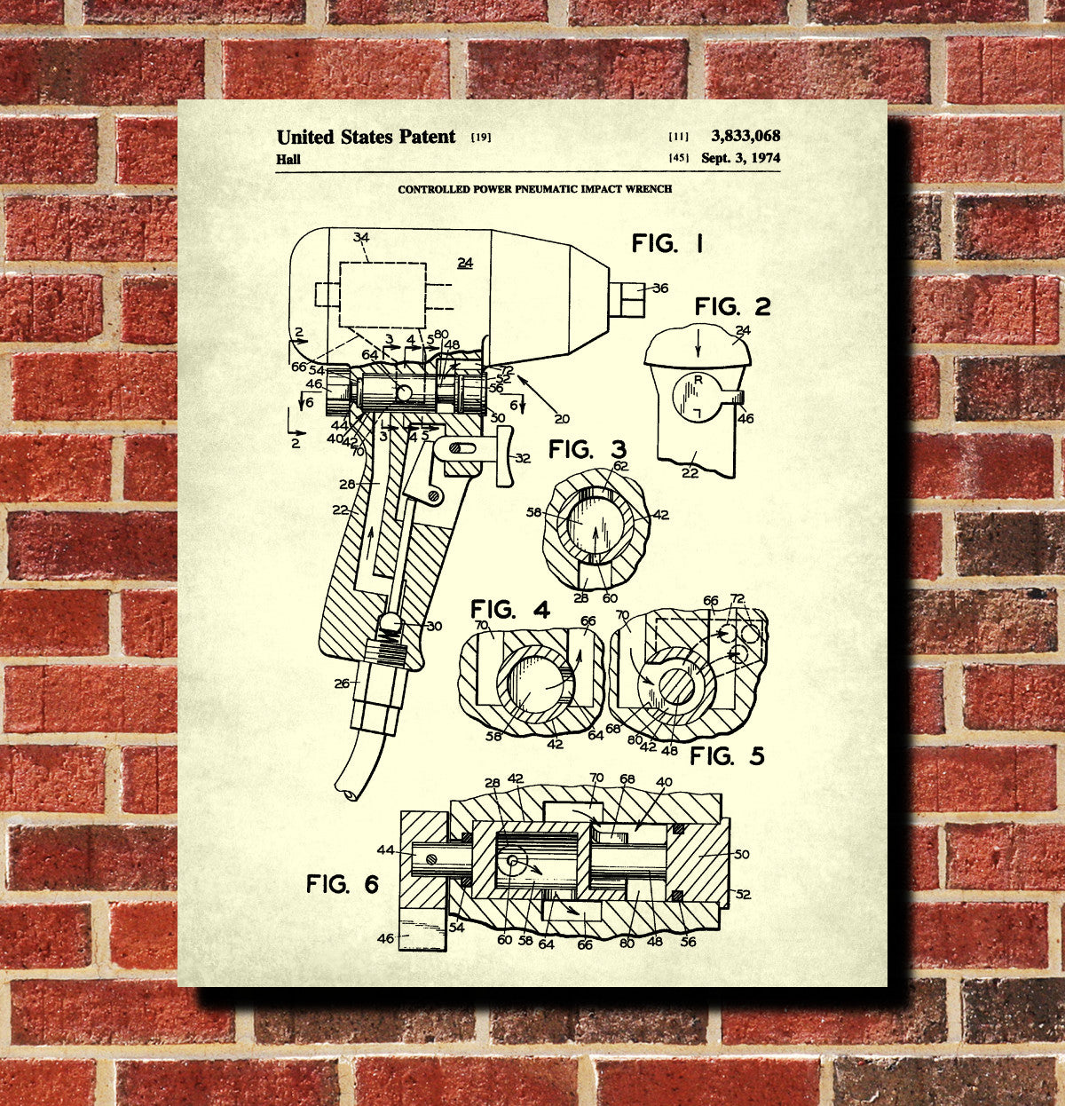 Pneumatic Wrench Patent Print Garage Blueprint Workshop Poster