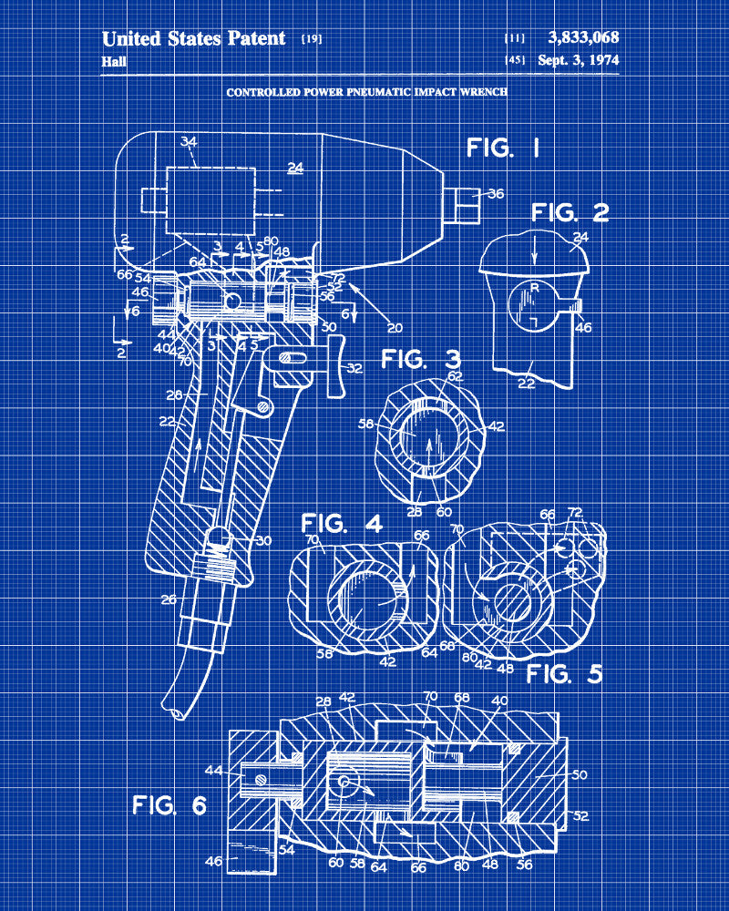 Pneumatic Wrench Patent Print Garage Blueprint Workshop Poster