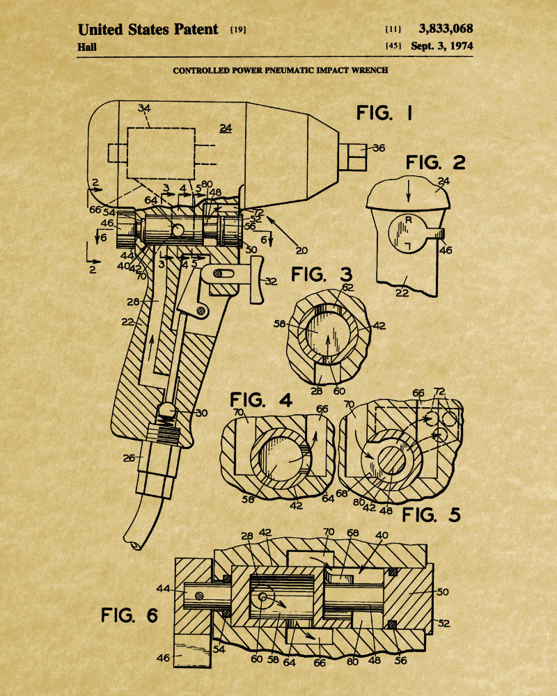 Pneumatic Wrench Patent Print Garage Blueprint Workshop Poster