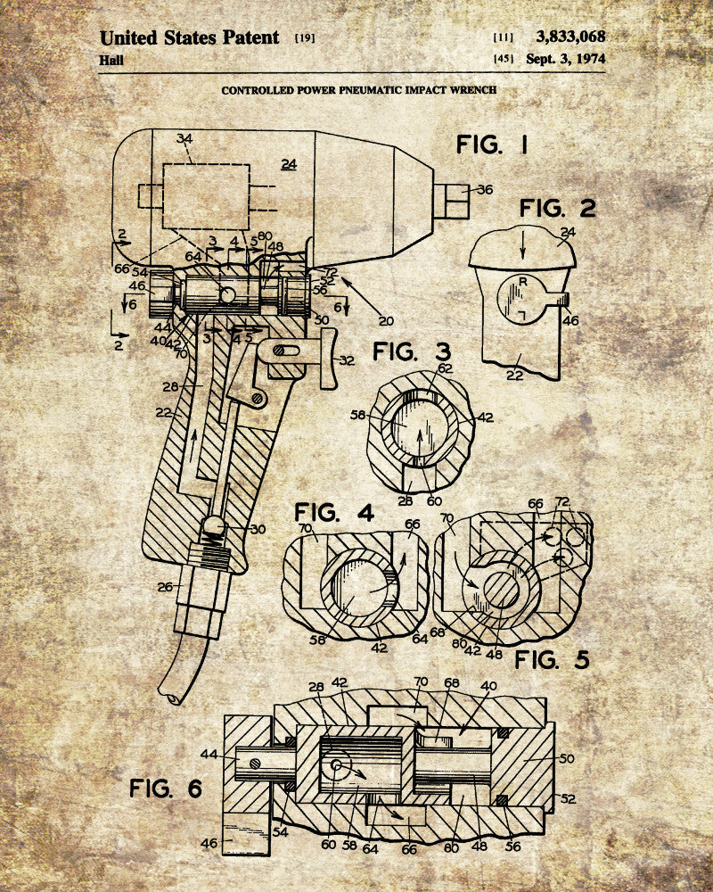 Pneumatic Wrench Patent Print Garage Blueprint Workshop Poster