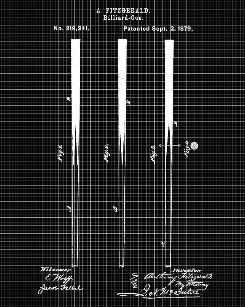 Pool Cue Blueprint Billiards Cue Patent Print - OnTrendAndFab