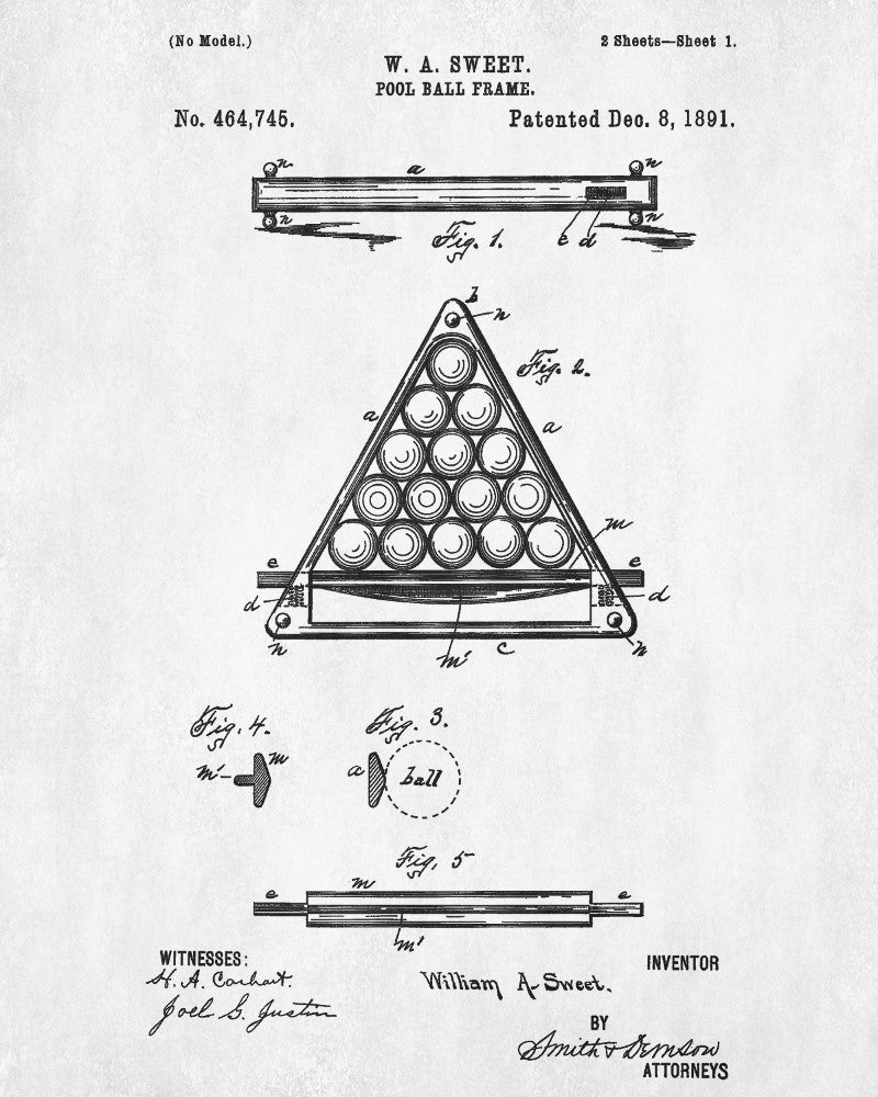 Pool Frame Blueprint Games Room Patent Print Man Cave Poster - OnTrendAndFab