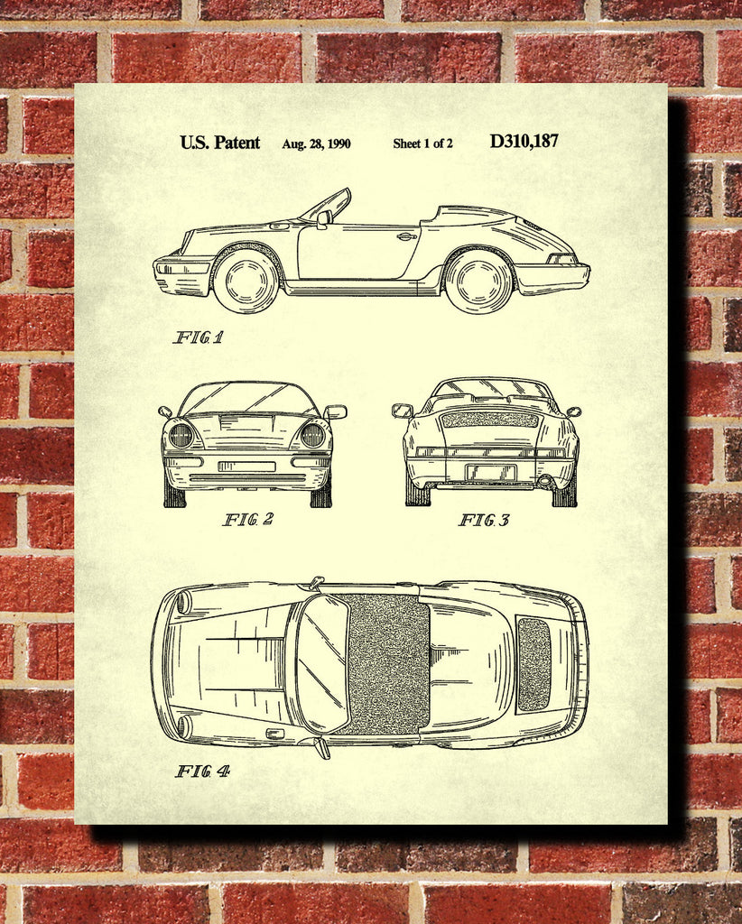 Porsche Patent Print Sports Car Poster Motoring Wall Art - OnTrendAndFab