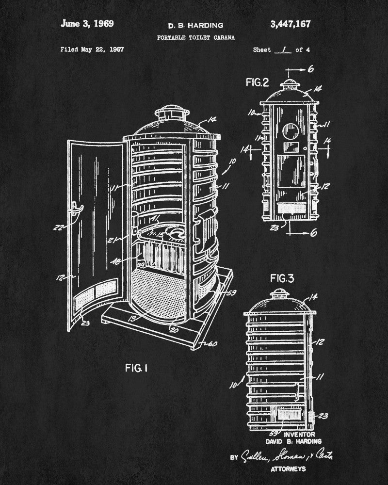 Portable Toilet Patent Print Portaloo Blueprint Art Poster