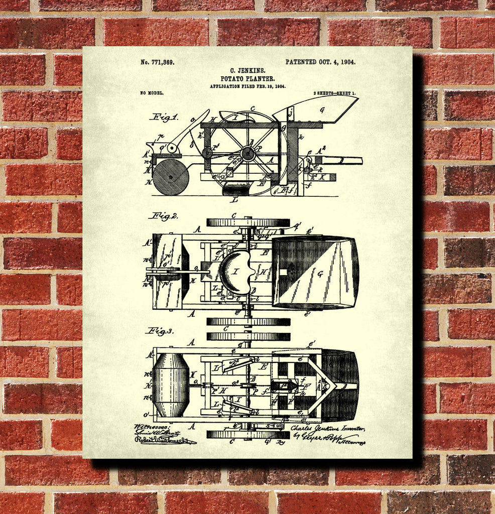 Farm Equipment Patent Print, Potato Planter Poster