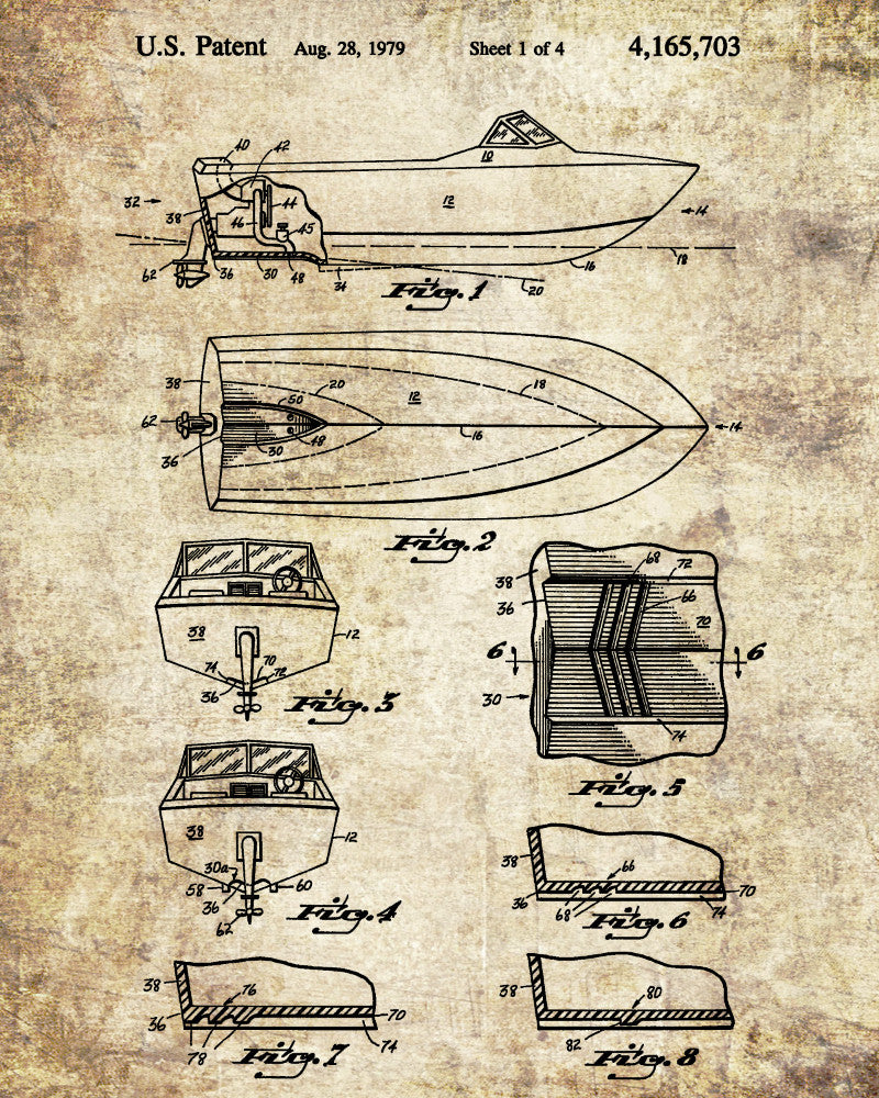 Power Boat Patent Print Art Sailing Poster