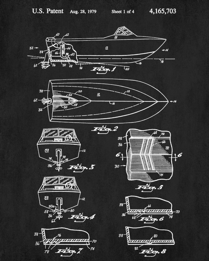 Power Boat Patent Print Art Sailing Poster