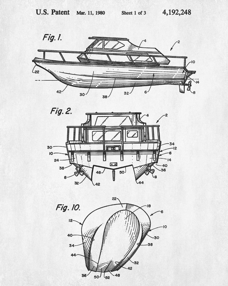 Power Boat Patent Print Art Boating Poster