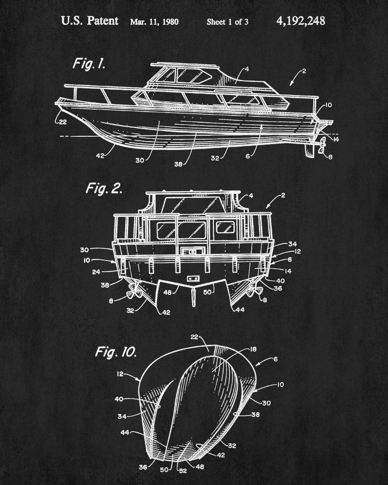Power Boat Patent Print Art Boating Poster
