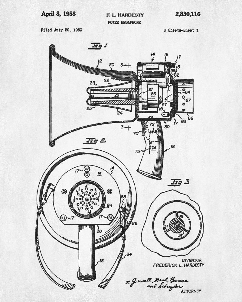 Megaphone Patent Print Man Cave Poster Sport Blueprint