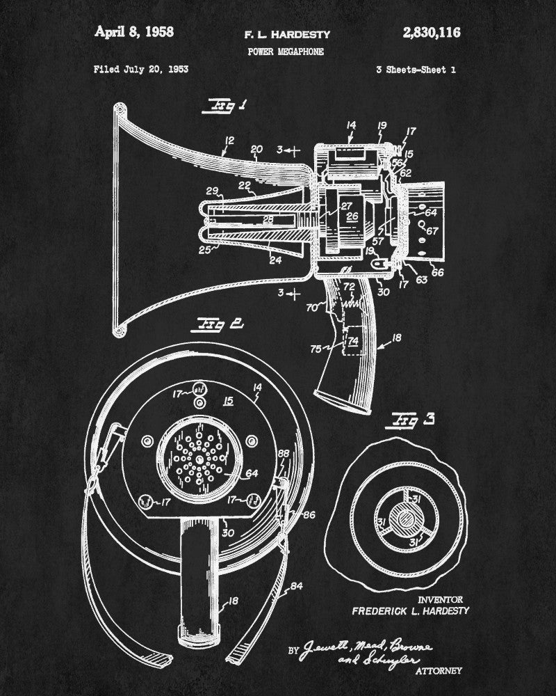 Megaphone Patent Print Man Cave Poster Sport Blueprint