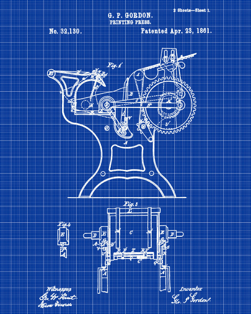 Printing Press Patent Print Publishing Poster