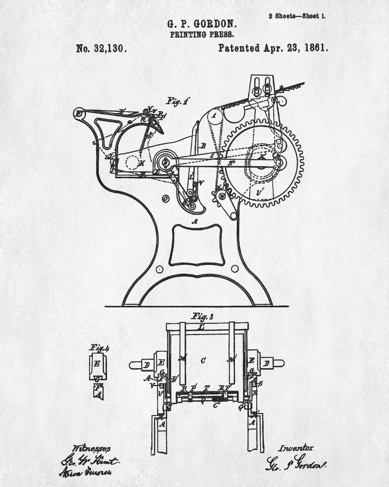 Printing Press Patent Print Publishing Poster