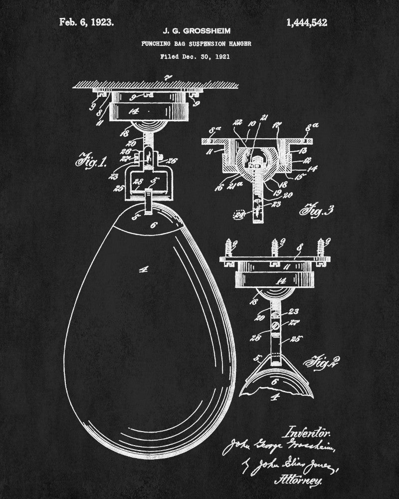 Punch Bag Patent Print Boxing Decor Sports Wall Art