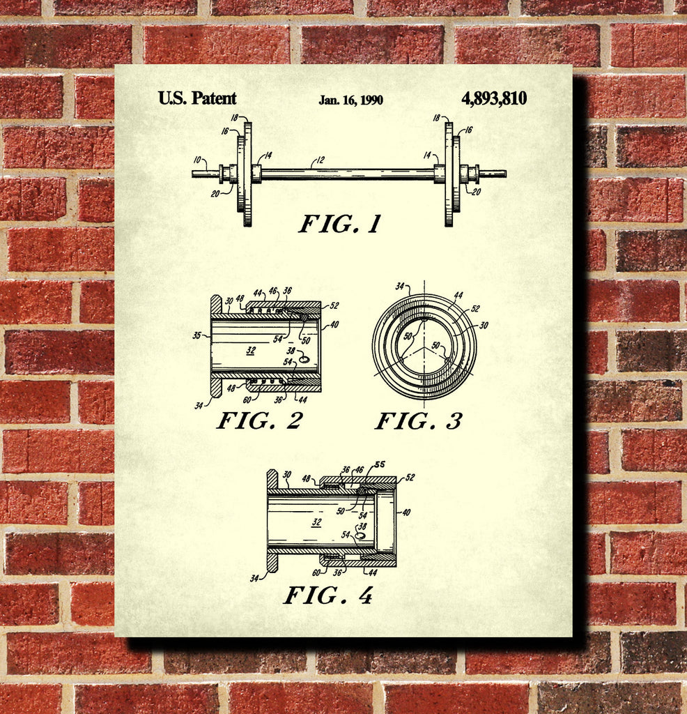 Weight Lifting Patent Print Poster Quick Release Collar Blueprint