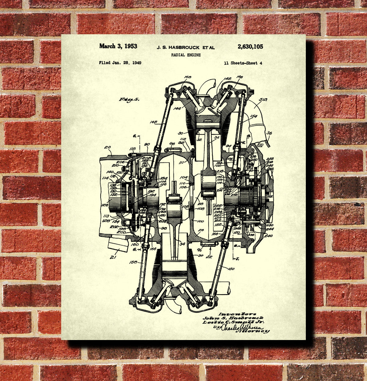 Radial Engine Patent Print Aviation Blueprint Art Poster