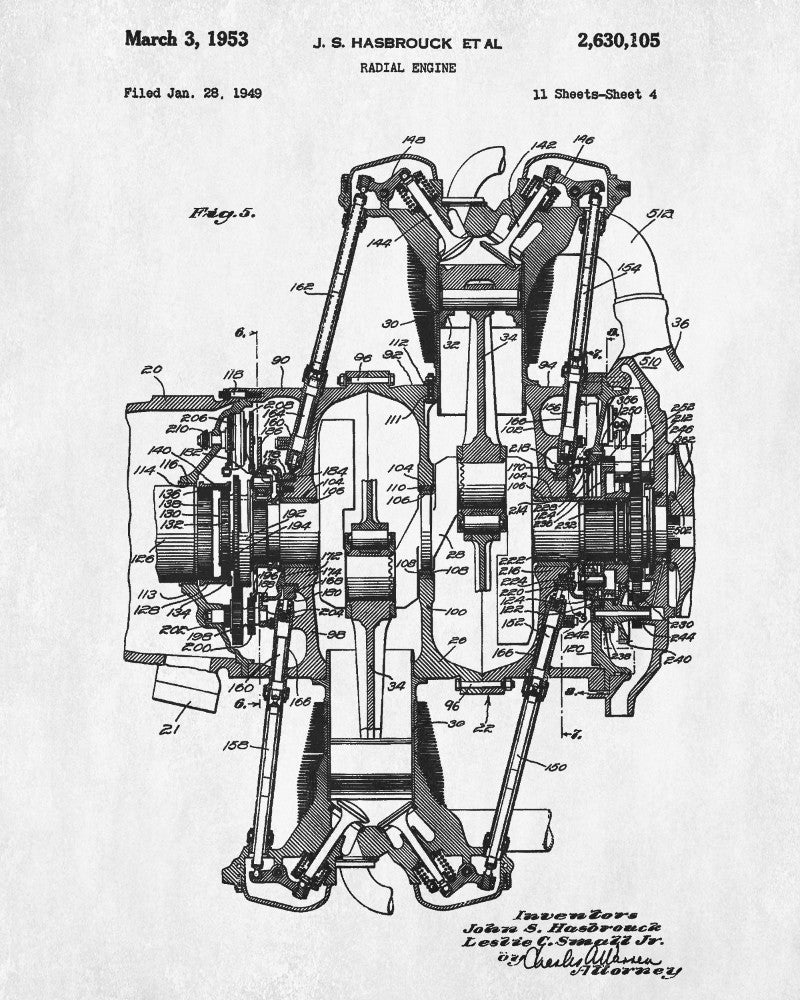 Radial Engine Patent Print Aviation Blueprint Art Poster