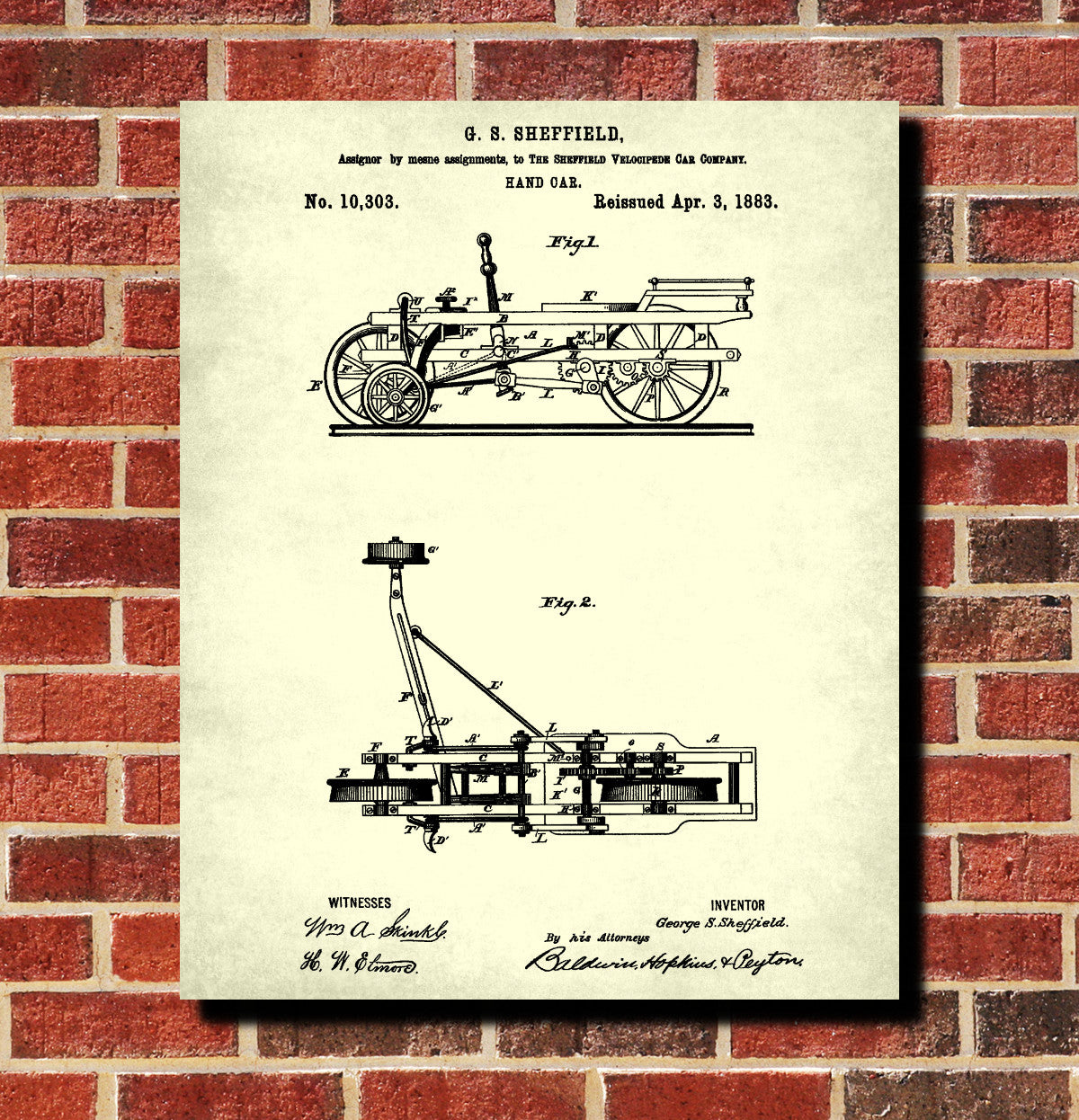 Railroad Patent Print Railway Hand Car Train Poster