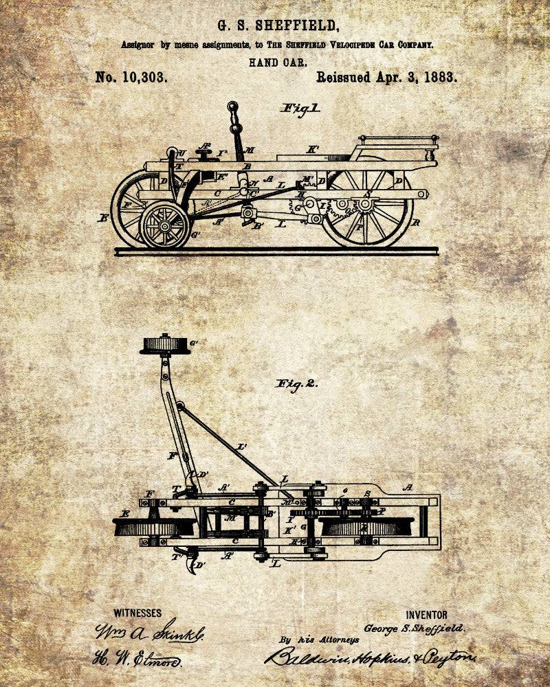 Railroad Patent Print Railway Hand Car Train Poster