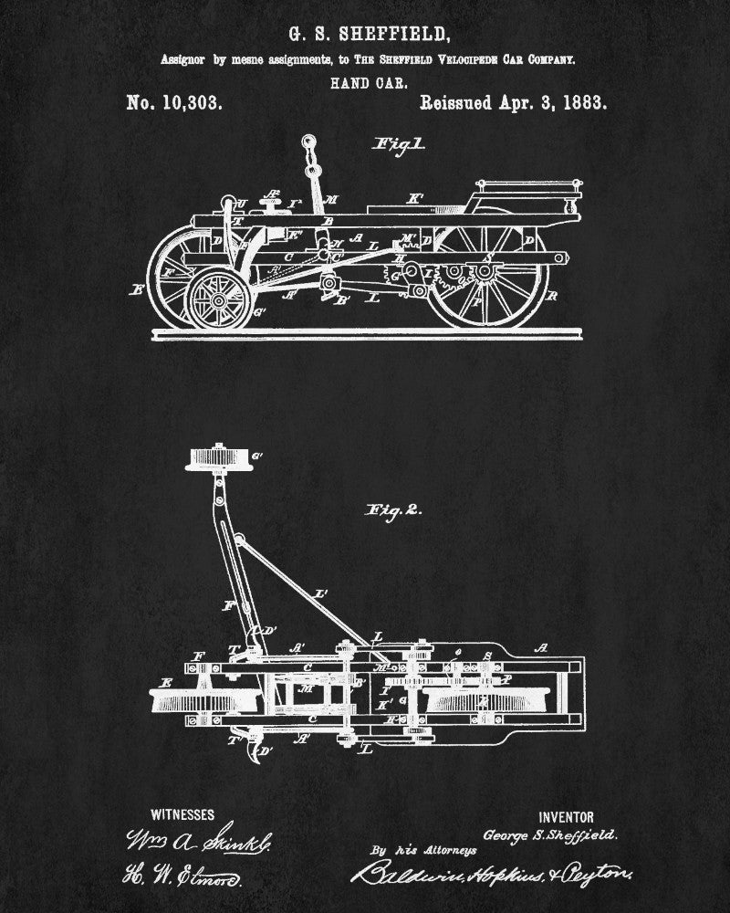 Railroad Patent Print Railway Hand Car Train Poster
