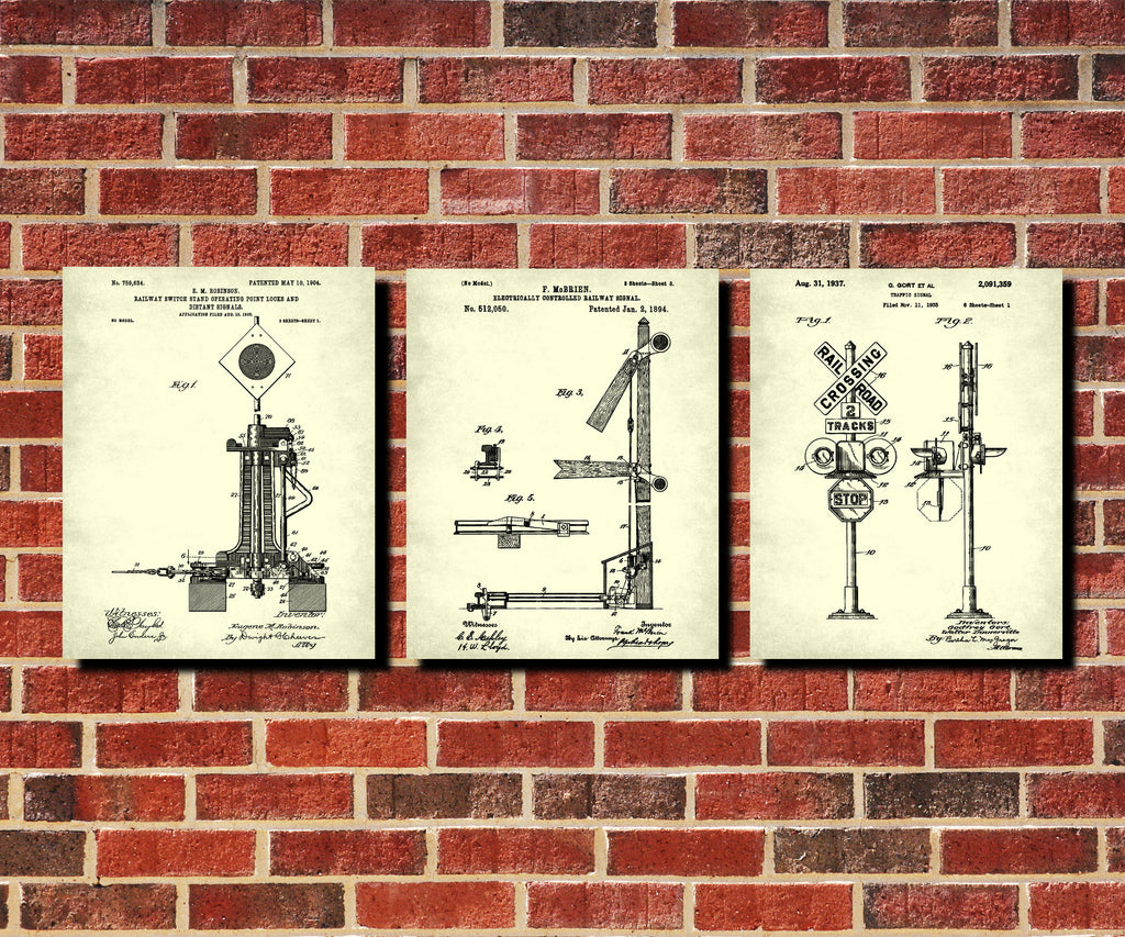 Railroad Patent Posters Set 3 Train Prints Railway Wall Art