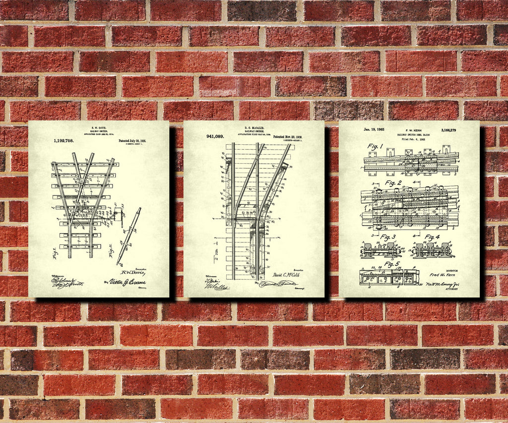 Railway Wall Art Set 3 Train Patent prints Railroad Posters