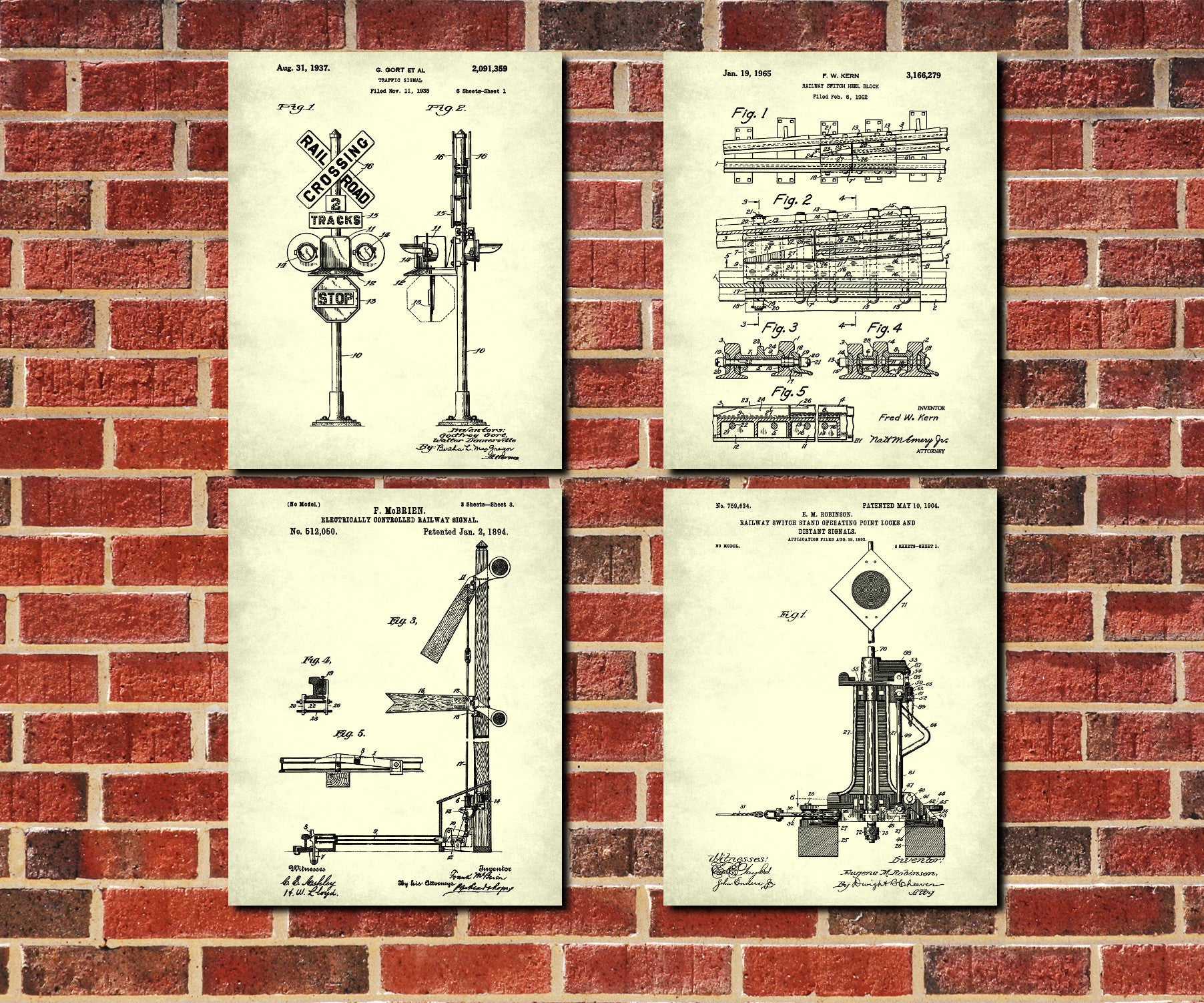 Railway Wall Art Set 4 Train Patent Prints Railroad Posters