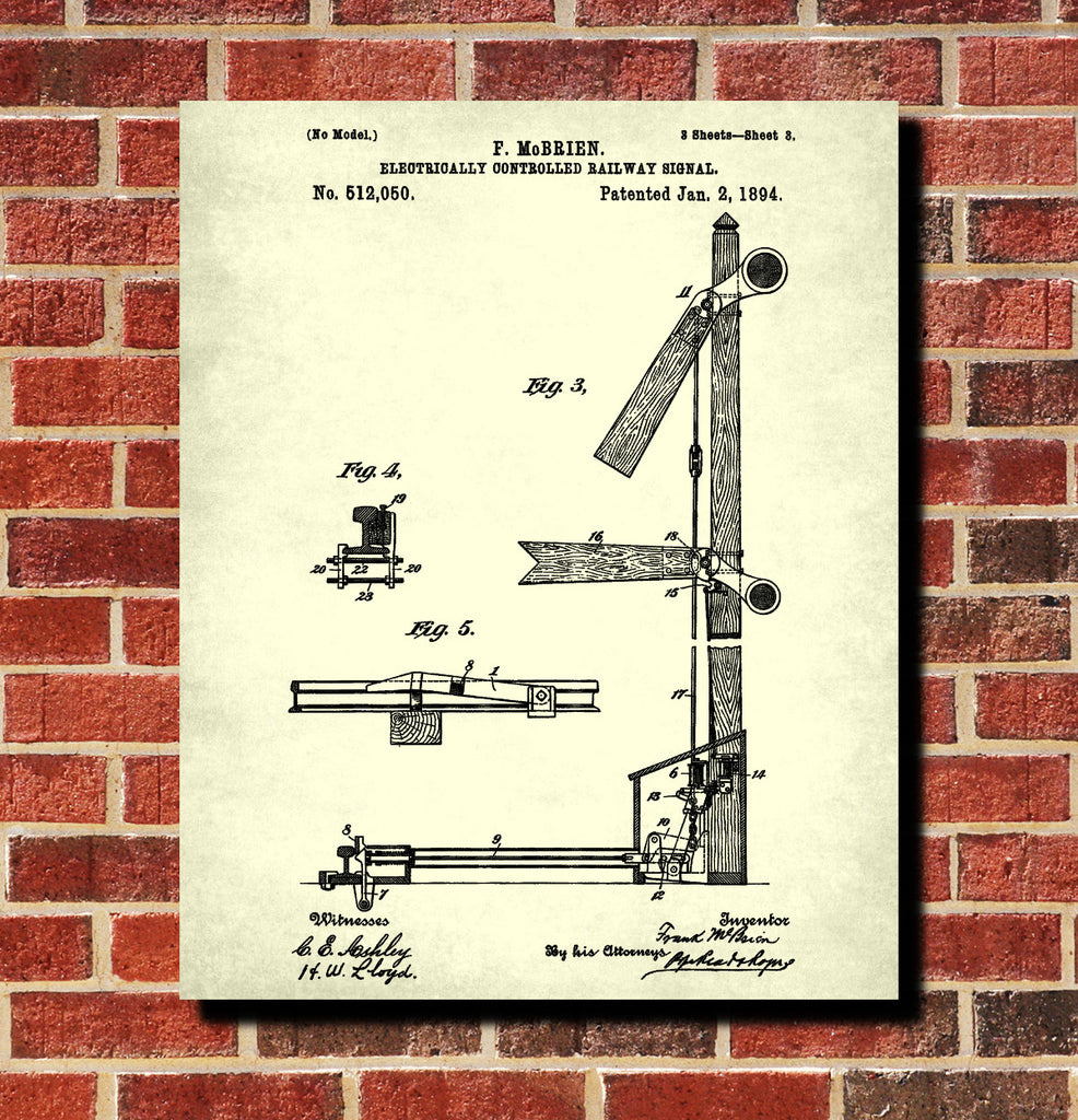 Railroad Patent Print Railway Signal Train Poster