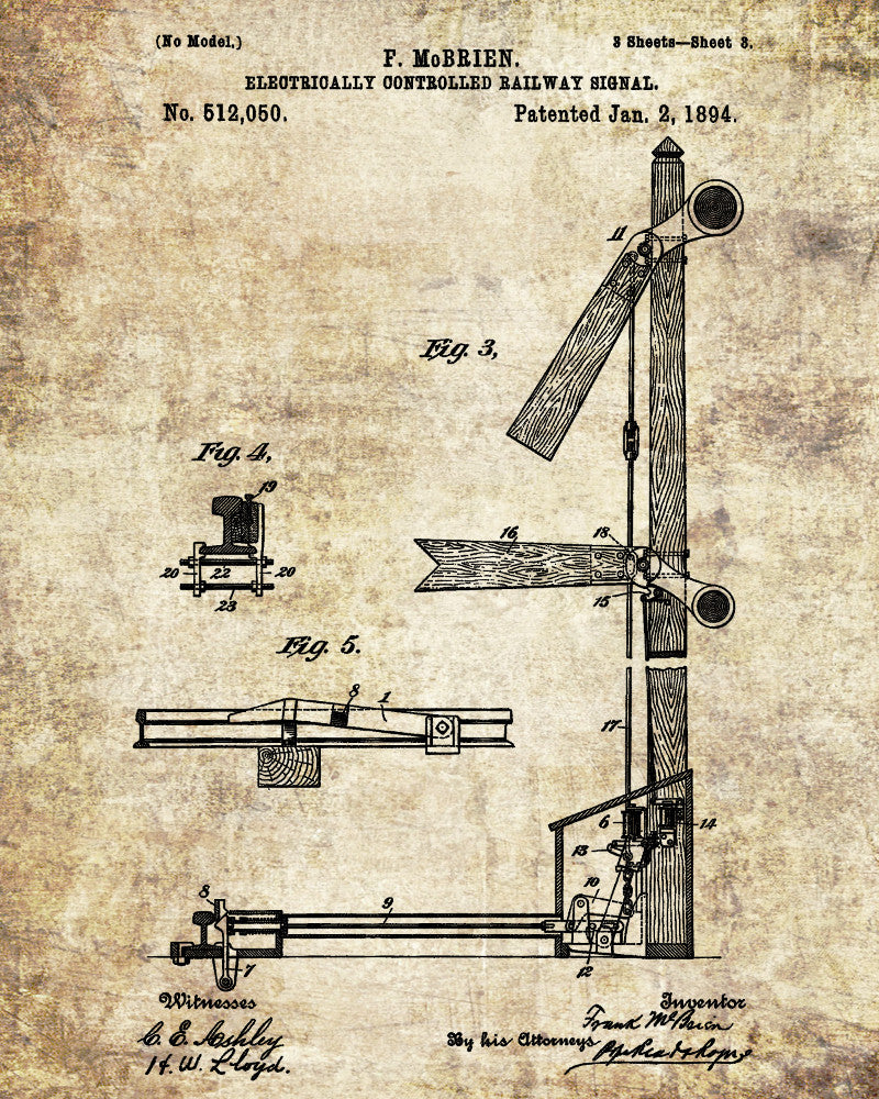 Railroad Patent Print Railway Signal Train Poster