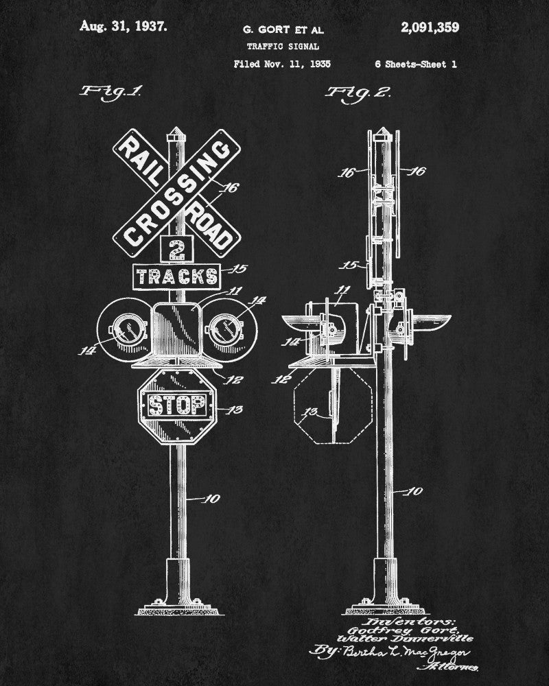 Railway Sign Patent Print Train Poster Railroad Crossing