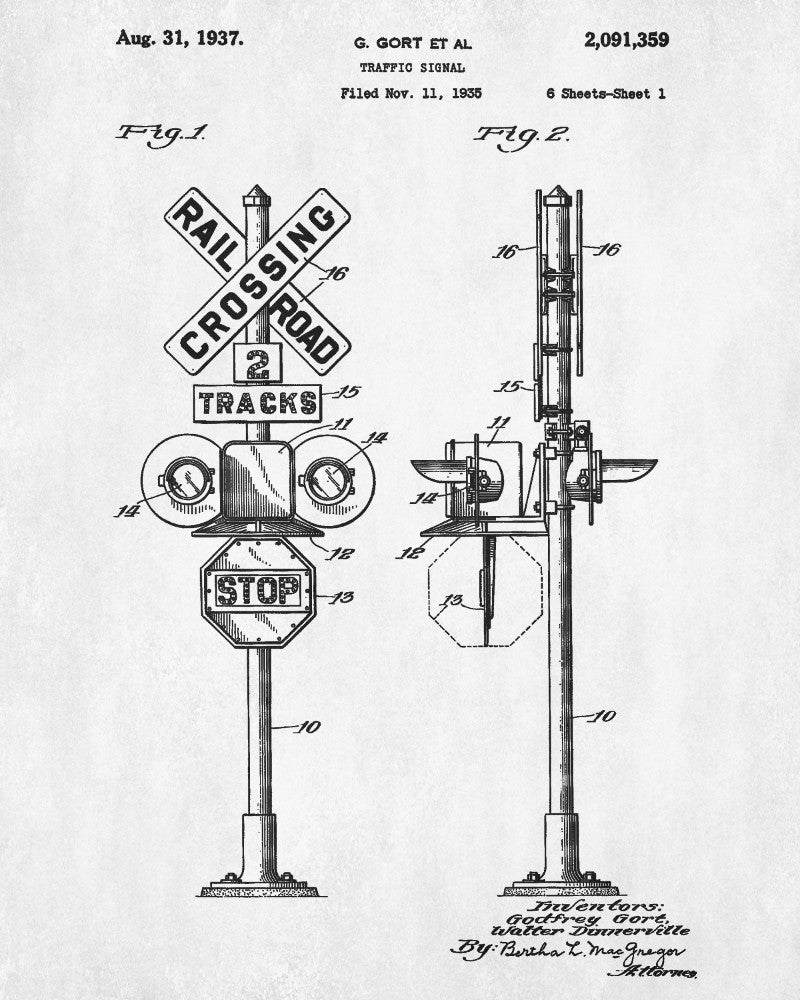 Railway Sign Patent Print Train Poster Railroad Crossing