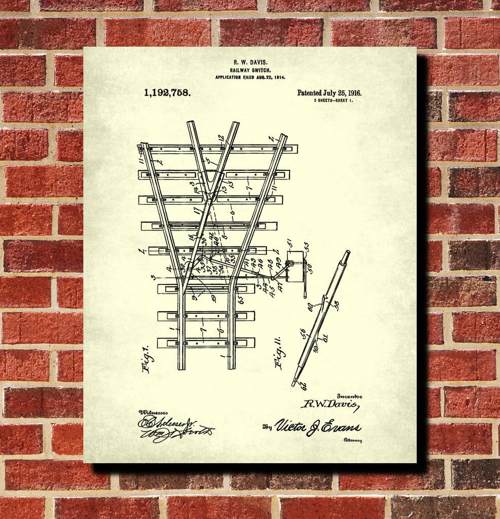 Railway Patent Print Railroad Switch Train Poster