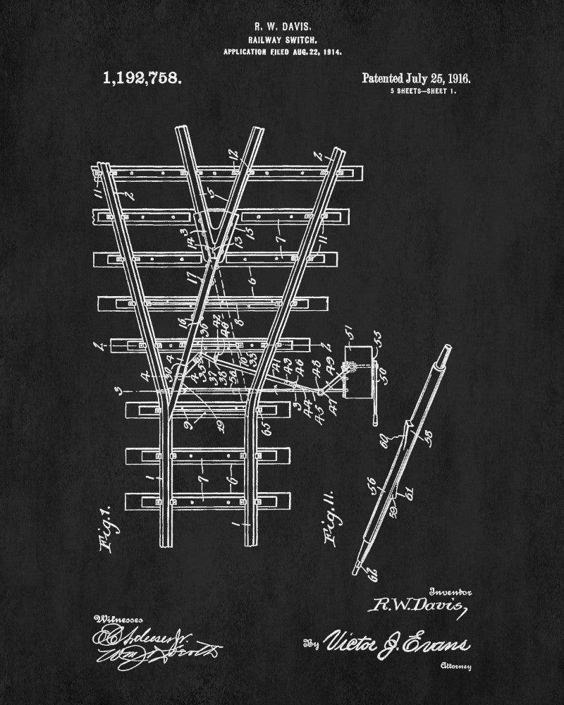 Railway Patent Print Railroad Switch Train Poster