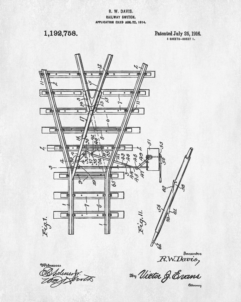 Railway Patent Print Railroad Switch Train Poster