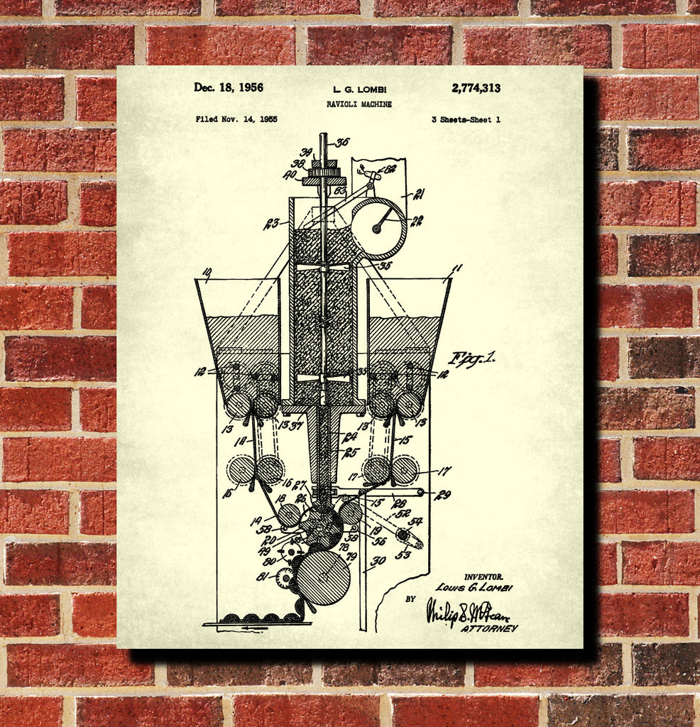 Ravioli Maker Patent Print Kitchen Blueprint Poster