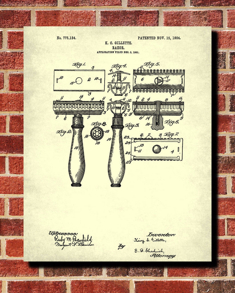 Razor Patent Print Barbershop Wall Art Bathroom Poster - OnTrendAndFab