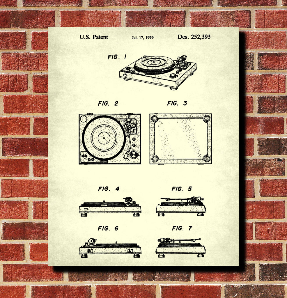 Record Player Patent Print Vinyl Poster Retro Music Blueprint