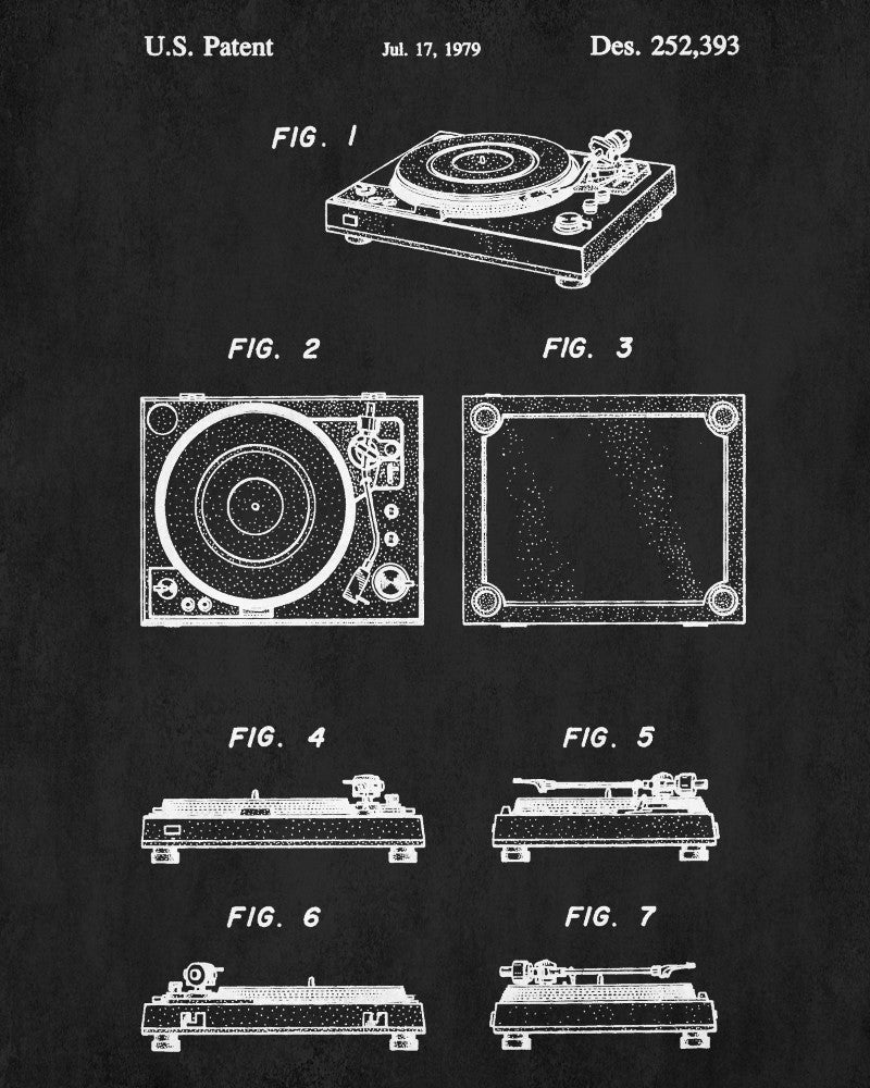 Record Player Patent Print Vinyl Poster Retro Music Blueprint