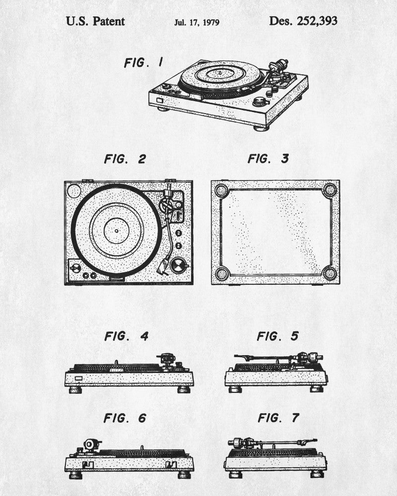 Record Player Patent Print Vinyl Poster Retro Music Blueprint