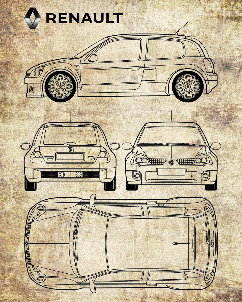 Renault Clio Sport V6 Patent Print Sports Car Poster