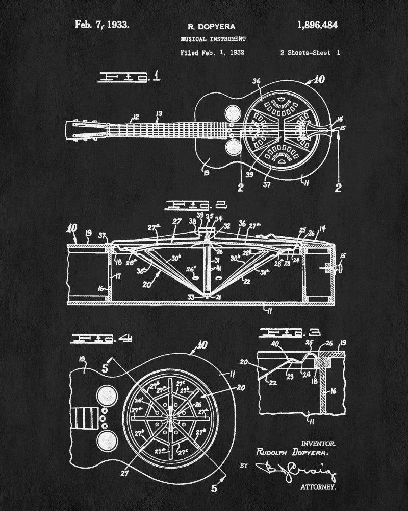 Resonator Guitar Blueprint Musical Instrument Poster Patent Print