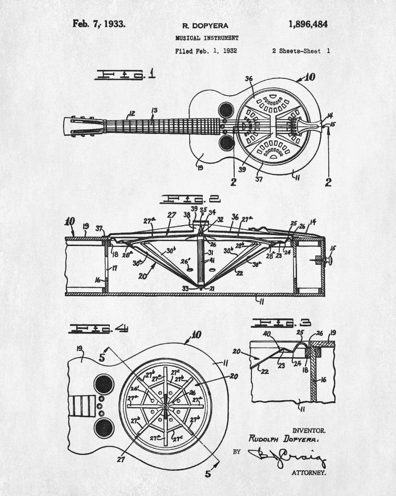 Resonator Guitar Blueprint Musical Instrument Poster Patent Print