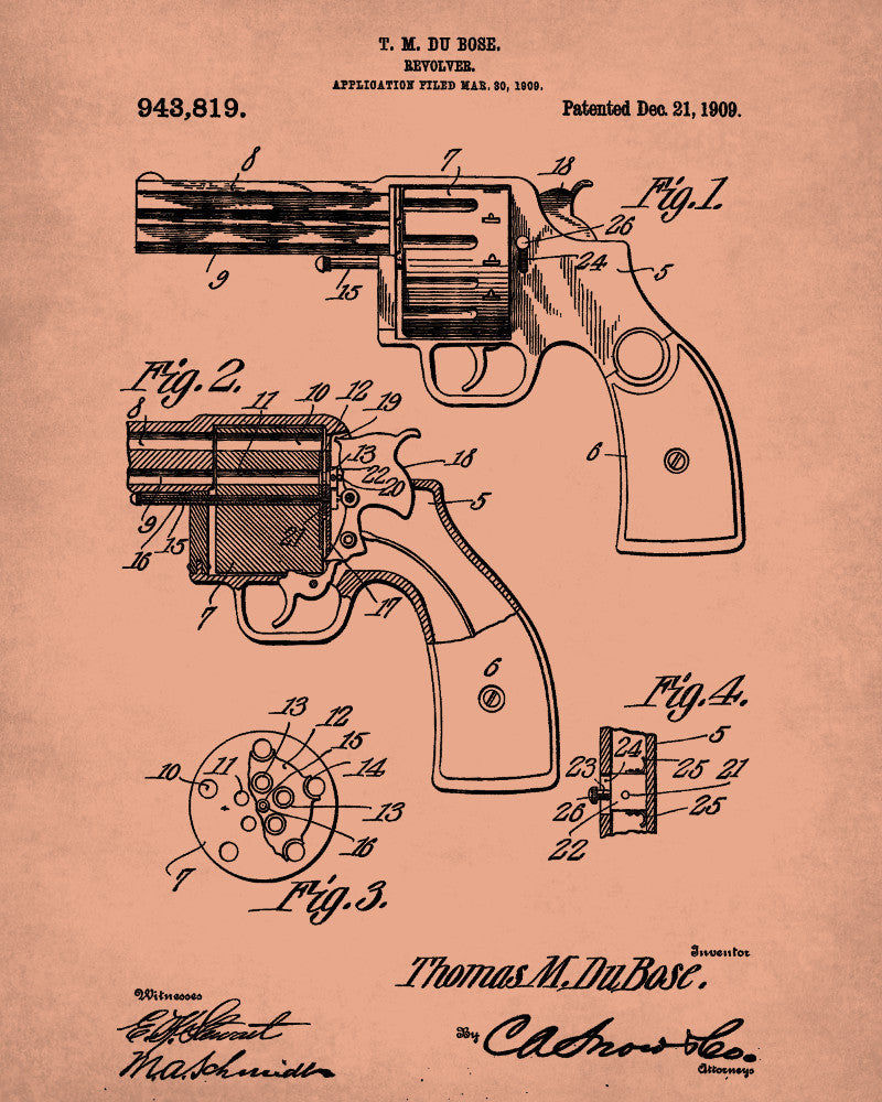 Handgun Patent Poster Firearm Art Revolver Print - OnTrendAndFab