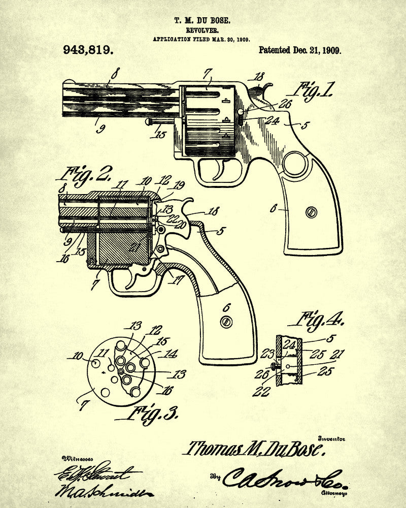 Handgun Patent Poster Firearm Art Revolver Print - OnTrendAndFab