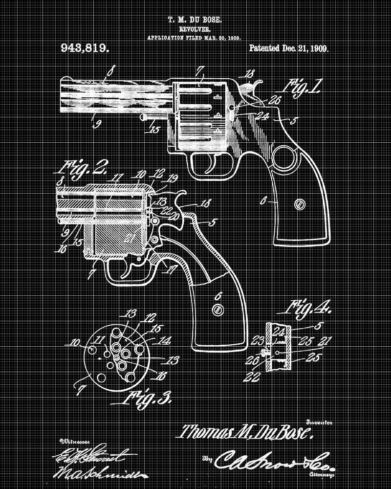 Handgun Patent Poster Firearm Art Revolver Print - OnTrendAndFab