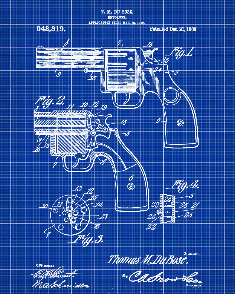 Handgun Patent Poster Firearm Art Revolver Print - OnTrendAndFab